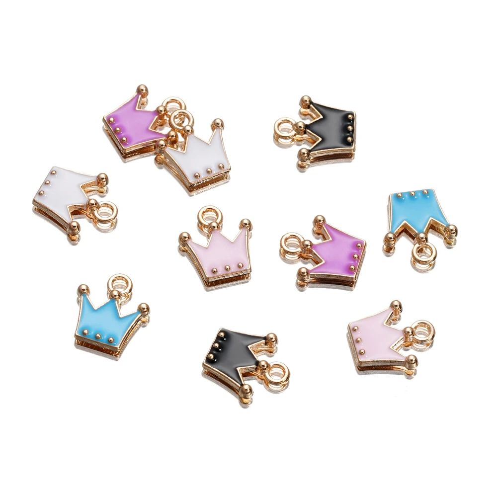 5pcs/lot 11*12mm 6 Color Alloy Metal Drop Oil Small Crown Charms KC Gold Pendant For DIY Bracelet Necklace Jewelry Making