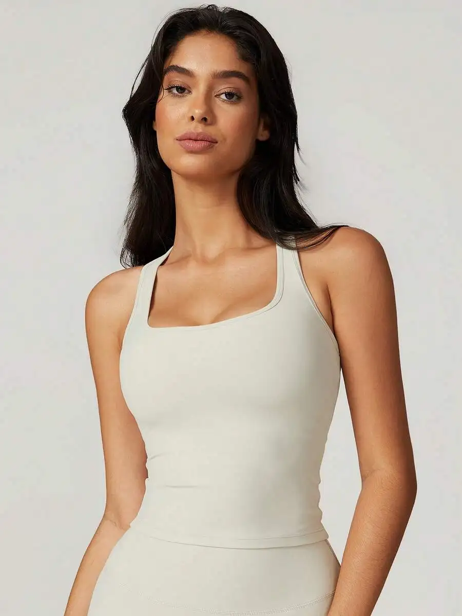 

Womens Cup-Shaped Yoga Tank Top High Elasticity Sports Vest Casual Workout Top