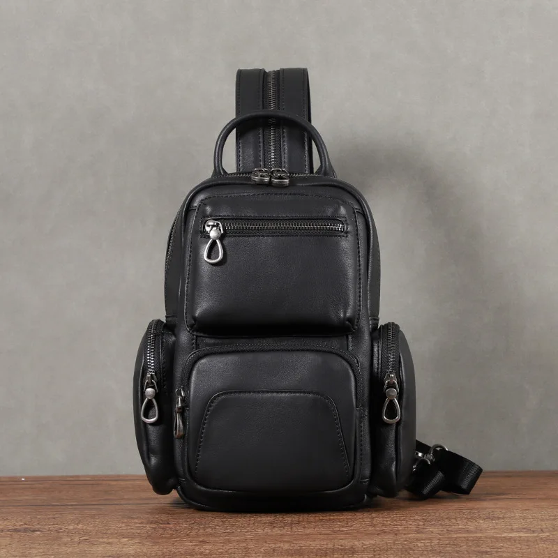 Head layer cowhine man  single shoulder bag multi-function bag backpack hand cross-body bag