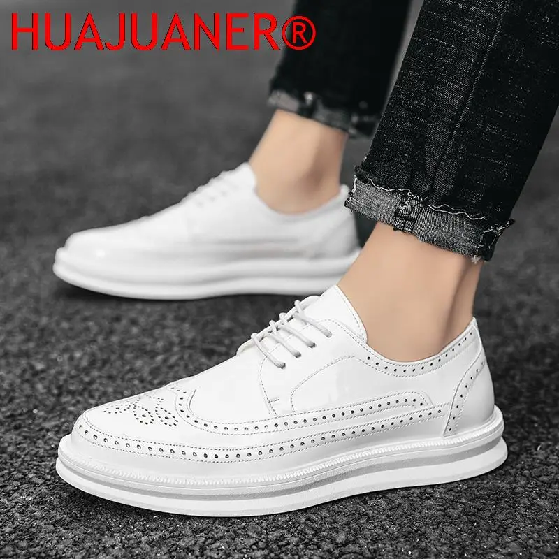 Chaussures provoqué en cuir blanc pour hommes, chaussures d'affaires décontractées, Oxfords de bureau de mariage pour hommes, chaussures de marche confortables, marque