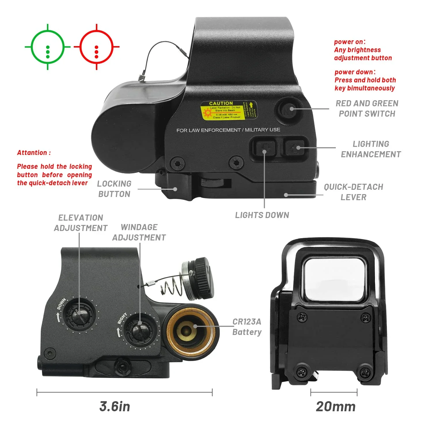 3colors 558 G33 Red Green Dot Holographic Reflex Scope Sight 3X Magnifier Combo Built-in Flip QD Mount Hunting Accessories