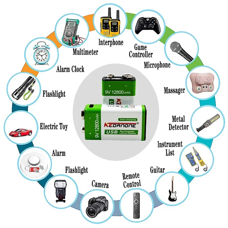 9V 12800mAh Li-ion Rechargeable Battery Type-c Interface Micro USB Batteries for Multimeter Microphone Toy Remote Control KTV