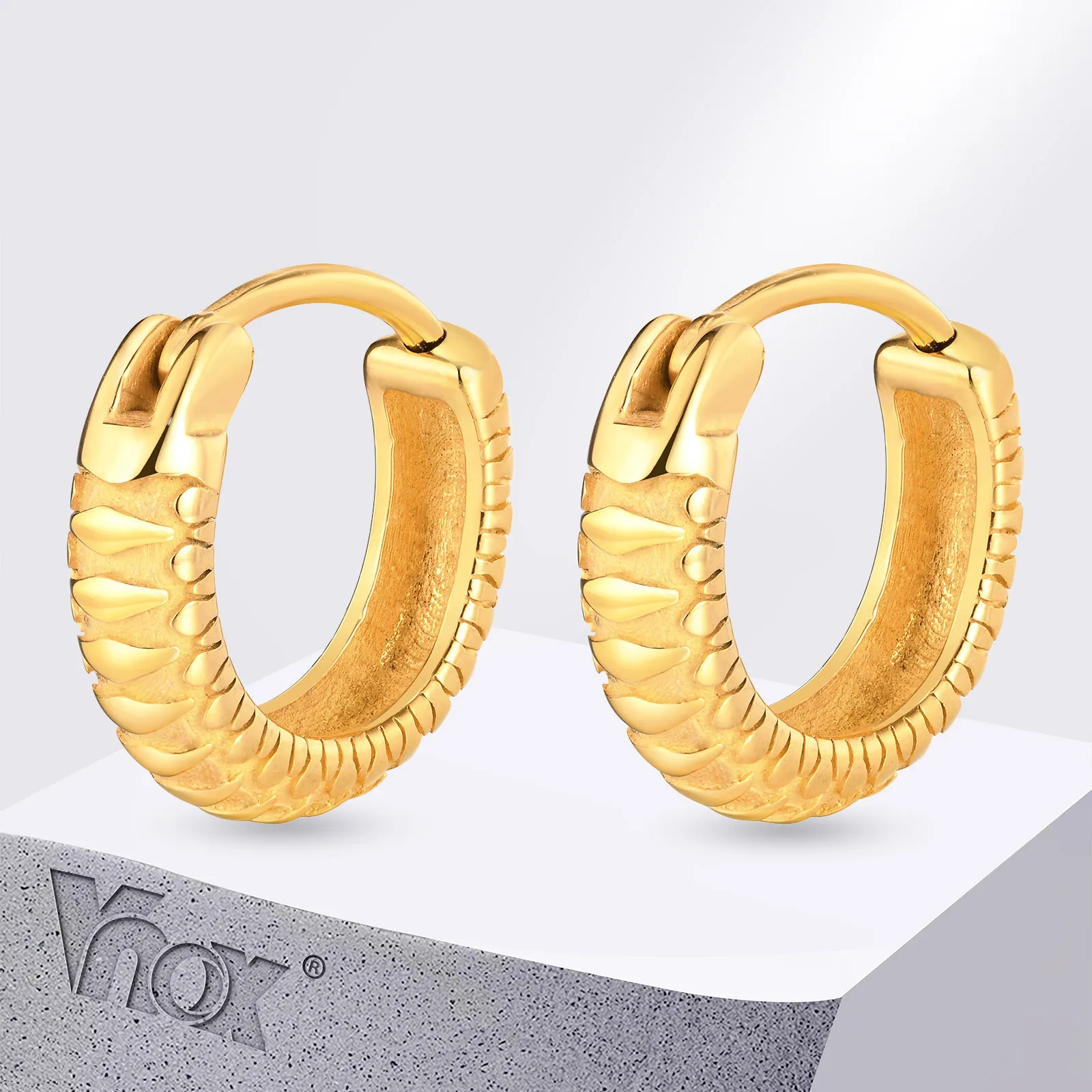 Vnox Anti Allergy Stainless Steel Boa Textured Hoop Earrings, Gold Plated Metal Huggies Earrings for Men Women