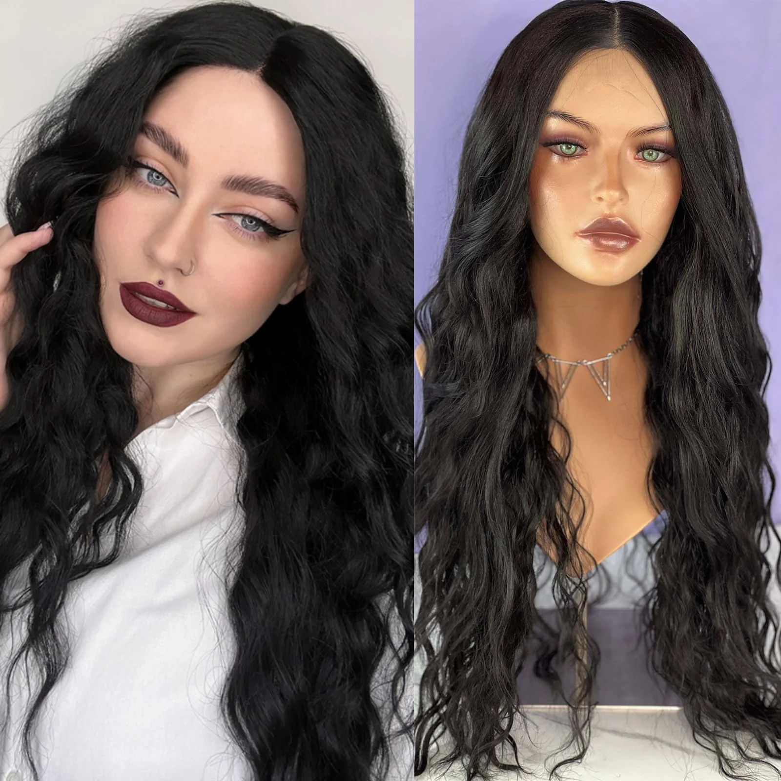 

13X4 Black Curly Lace Wig Synthetic Lace Front Wig Wavy Long Black Hair Wig Natural Brunette Colored Lace Frontal Wigs for Women