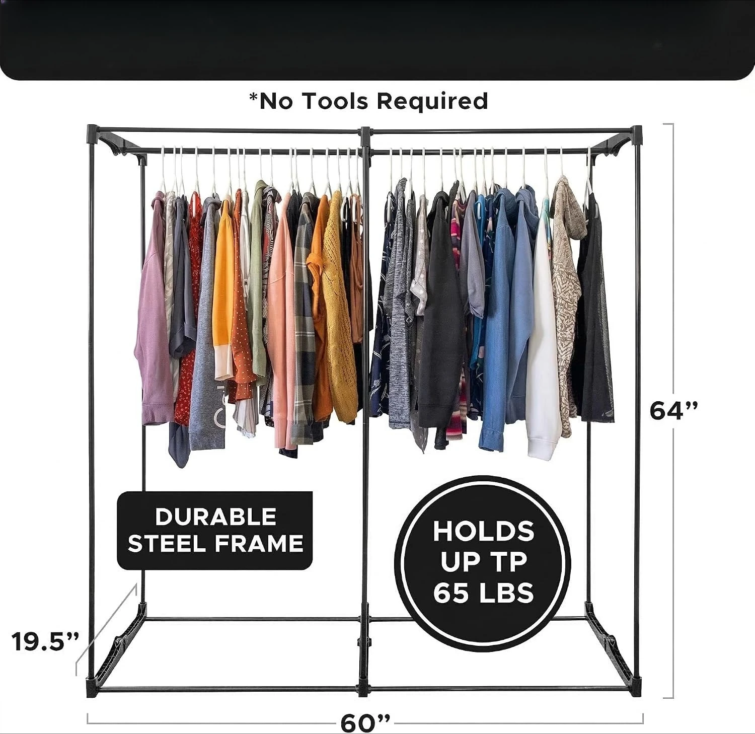Portable Wardrobe Closet - 65 lb Large Capacity, Internal Heavy Duty Metal Rod, Zipper & Clear Window, Dark Gray Canvas Cover