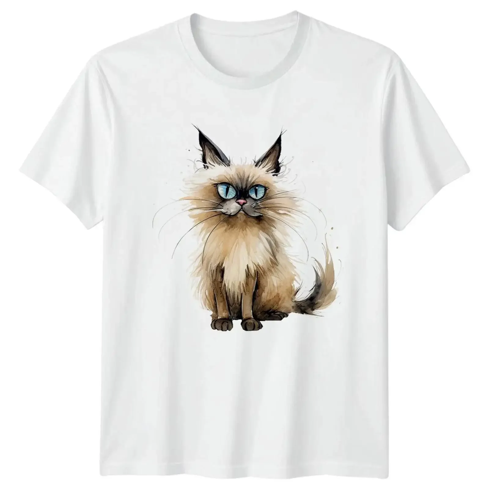 Aquarell Flauschige Balinesische Katze T Shirt Himalaya Geburtstag Geschenk vintage Washed Versatile designer clothes Unisex