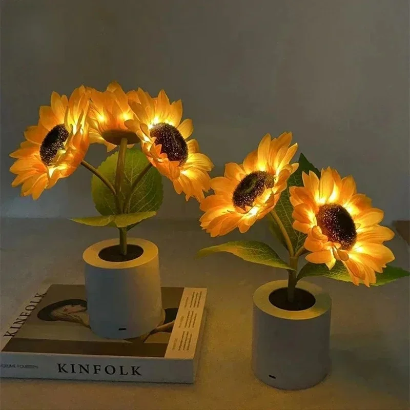 1/2/3 LED Night Light Rechargeable Sunflower Lights Interior Lighting Bedroom Bedside Desktop Decoration Table Lamp Night Lamps