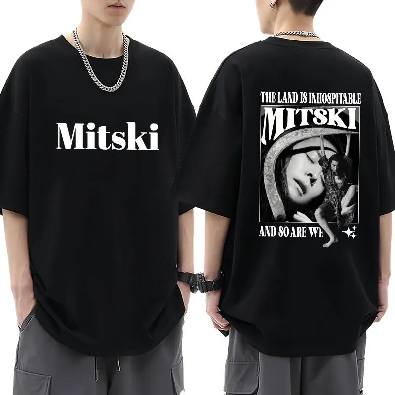 Singer Mitski T Shirt The Land Inhospitable and So Are We Album T Shirts Men Women Fashion Loose Cotton Hip Hop Tees Streetwear