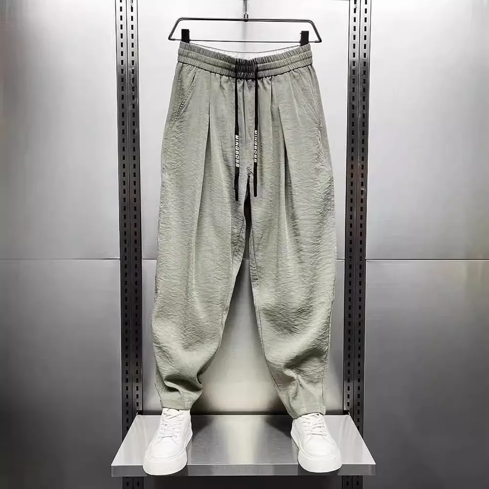 

Ice Silk Casual Pants for Men Thin Spor Loose Long Trousers Summer Workwear Straight Leg Elastic Waist Youthful Sle