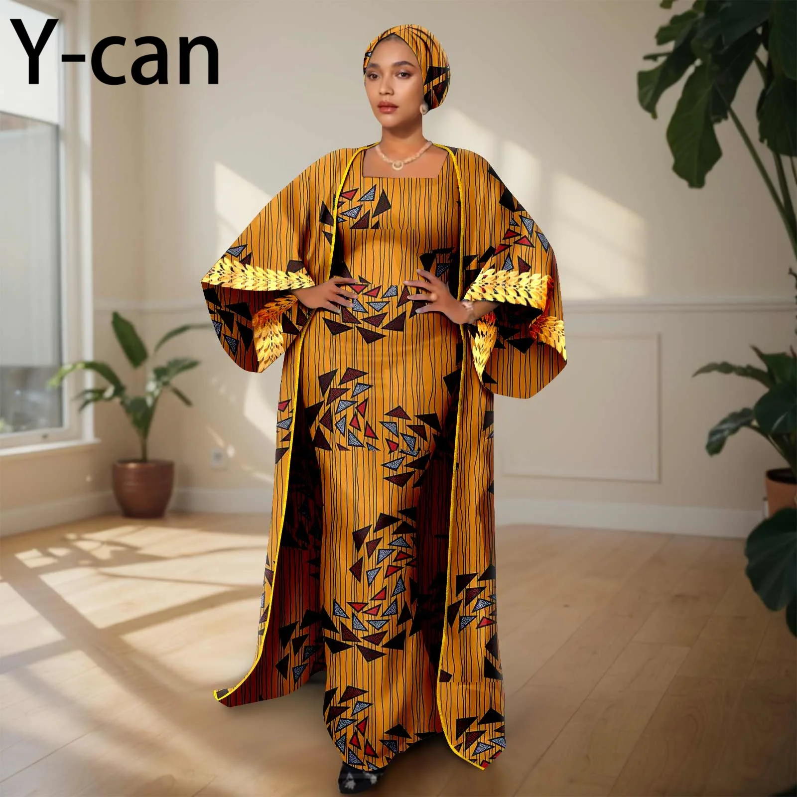 African Clothing for Women Female Suit Set Long Coat and Sleeveless Dress With Headscarf for Lady Traditional Outfits 2426029