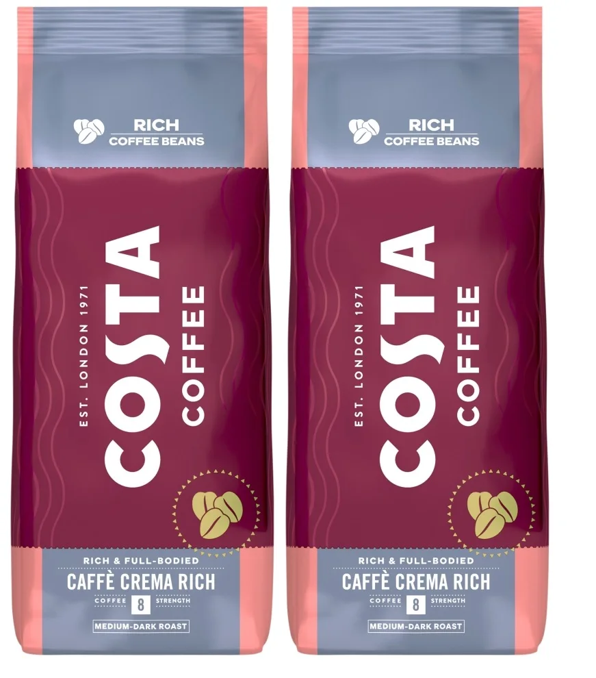 2x Kawa ziarnista COSTA COFFEE Caffe Crema Rich 1kg/ Crema Velvet 1 kg/ Caffe Crema Intense 1kg