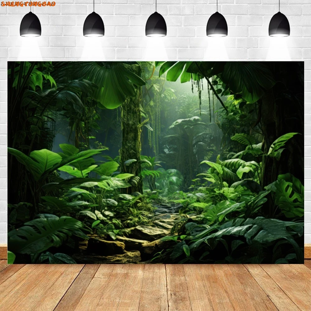 Tropical Rainforest Backdrop Green Trees Baby Shower Birthday Party Portrait Photography Background Wall Decor Photostudio