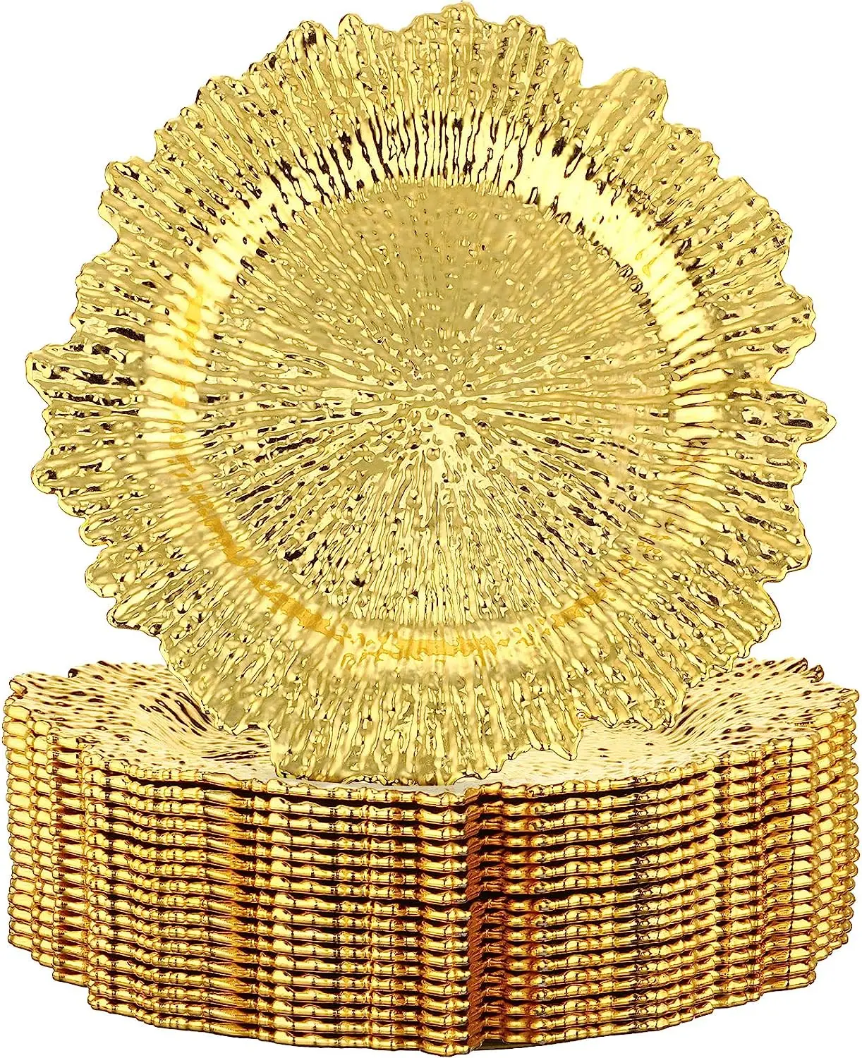 

Gold Charger Plates, Reef Plate, Chargers for Dinner, Plastic Decorative Plates for Table Setting, 50PCs