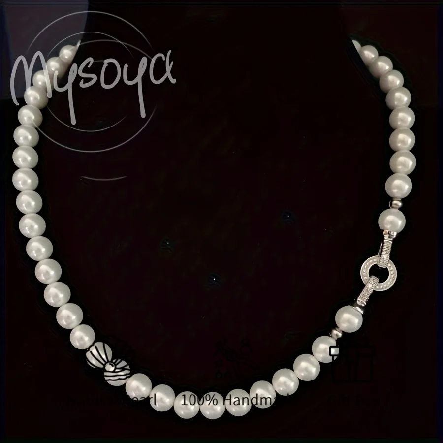 

Ожерелье MYSOYA из пресноводного жемчуга, 7-8 мм, с серебристой круглой застежкой с бриллиантами, в подарочной коробке, подарок для него/нее