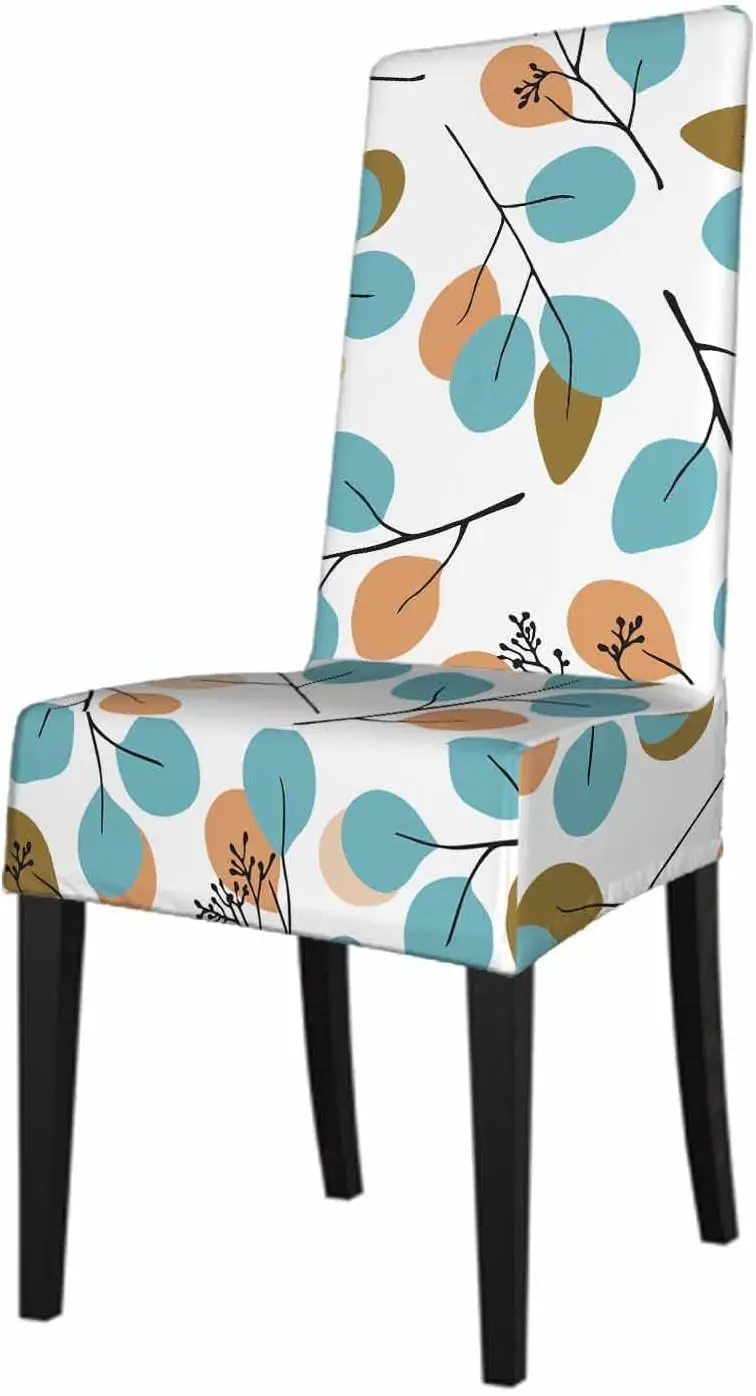 

Листья эвкалипта, чехол для обеденного стула, нежные флористические растения, цветущие ветки, съемный, моющийся, для домашнего декора, кухни, жизни