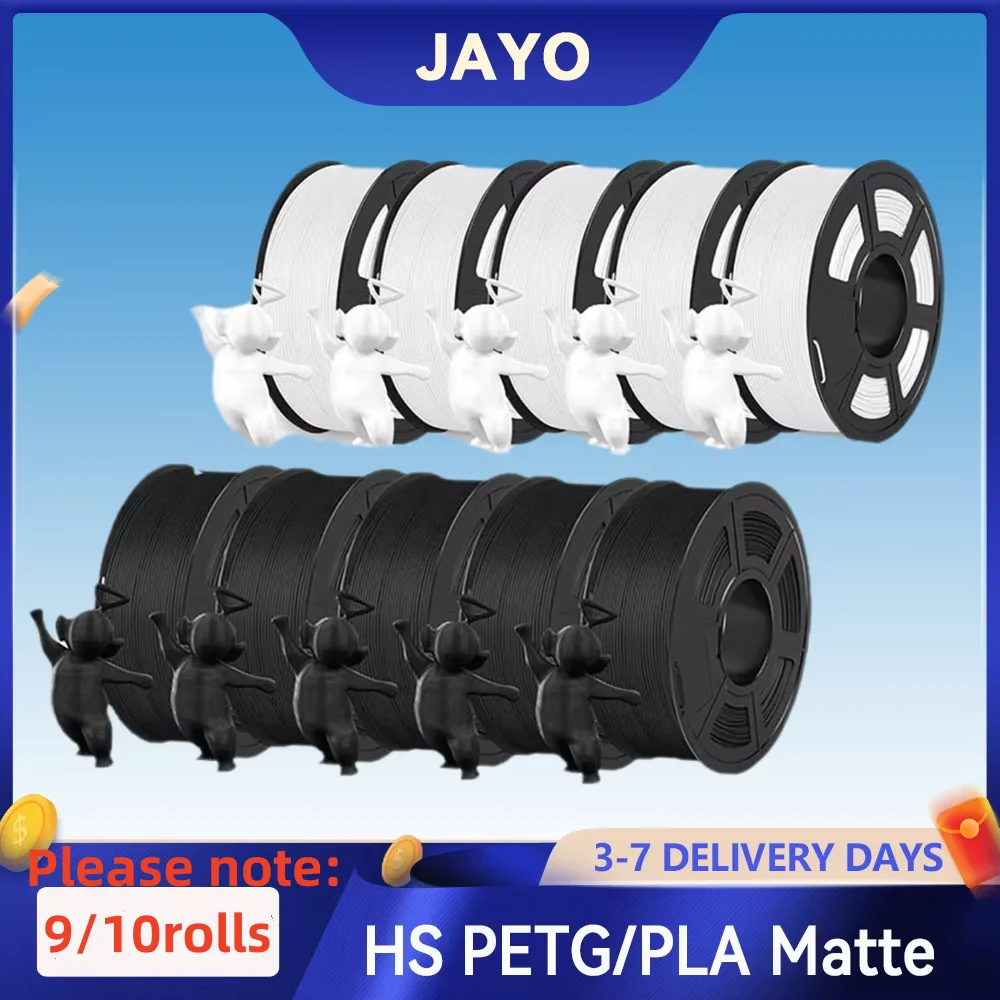 Filament d'imprimante 3D JAYO 3D haute vitesse, mat, PETG/PLA, 1,75 mm, 9/10 rouleaux, enroulé soigneusement et 100 % non toxique pour imprimante 3D et stylo 3D