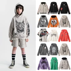 24 N Kids Sweatershirt Hooded Zip Cat Letter Skull Clown Children Long Sleeve Jacket Personality Neutral Wear Youngster Clothing