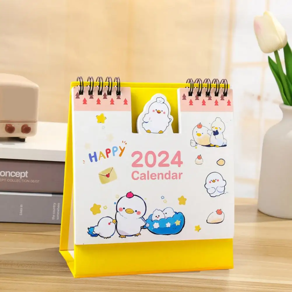 Calendario de escritorio 2024, año del Dragón, Mini bobina, planificador de dibujos animados para el hogar y la Oficina, decoración Kawaii mensual, 2024