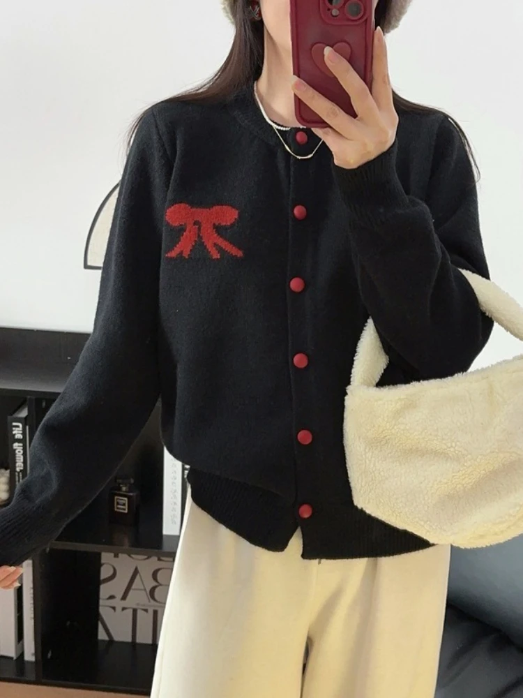 2025 arco jacquard malha cardigan feminino o pescoço único breasted coração botão cardigan camisola moda coreana casual camisola de malha