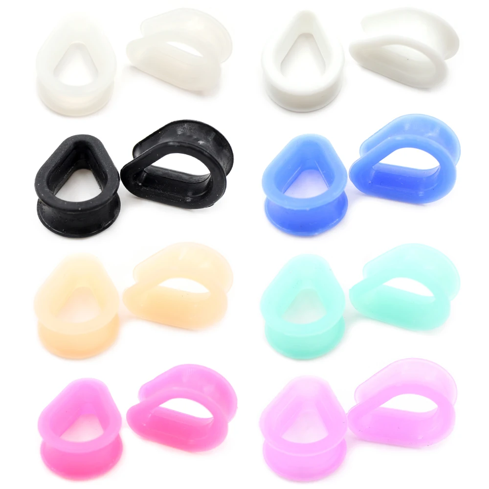 Alisouy 2PCS Silicone Flexible Tear Water Drop Flares Flesh Ear Plugs Tunnel Expander Stretcher Gauges Earrings Piercing Jewelry