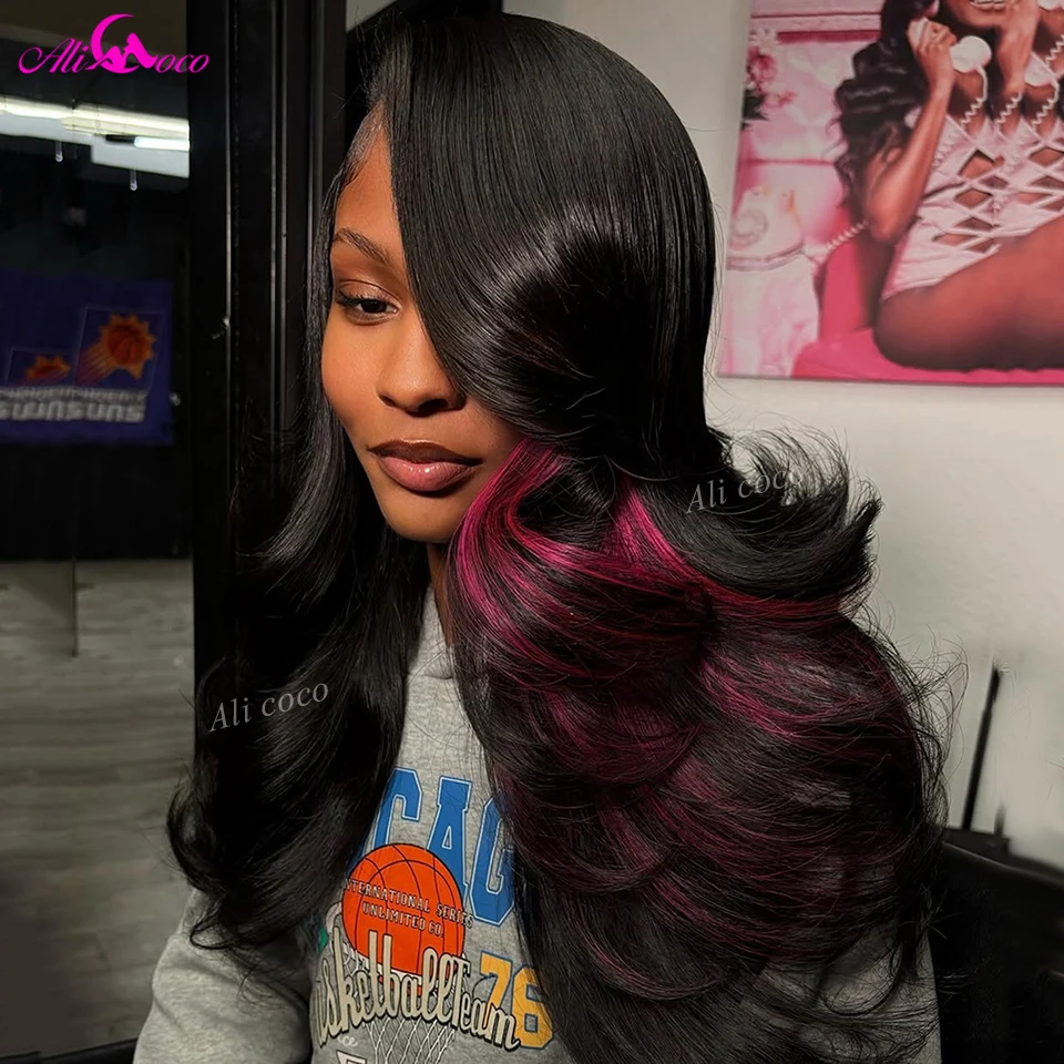 

Hot Pink Black Body Wave Human Hair Wig 13x4 13x6 Transparent Lace Frontal Wig Human Hair for Women Brazilian Remy Pre Plucked