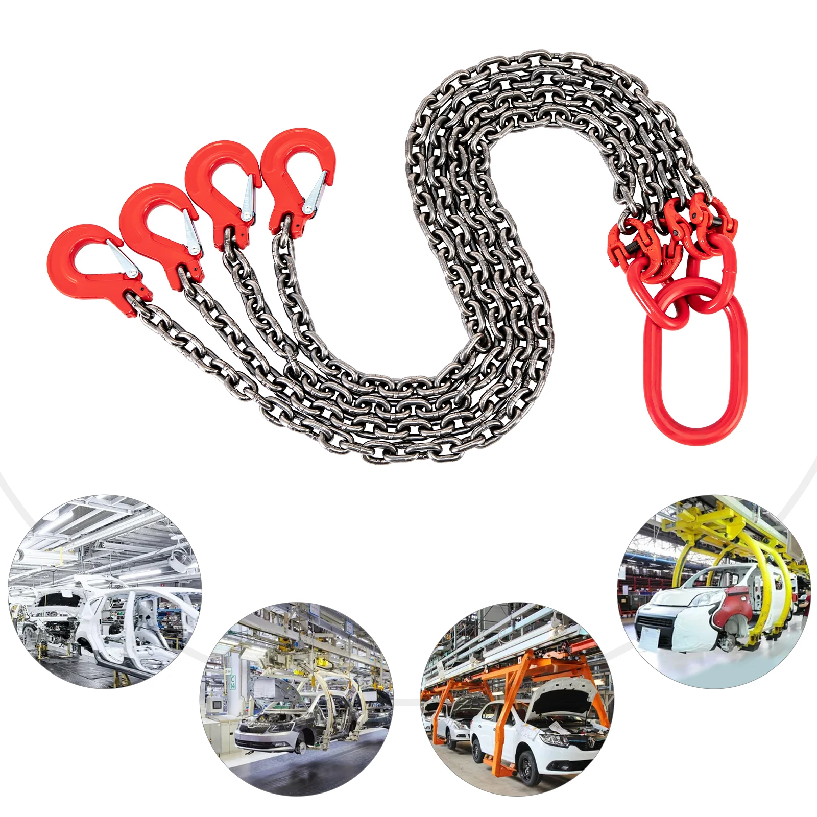 5ft Chain Sling with 4 Hooks, 20ton Breaking Strength, Manganese Steel, High-Temperature Resistant