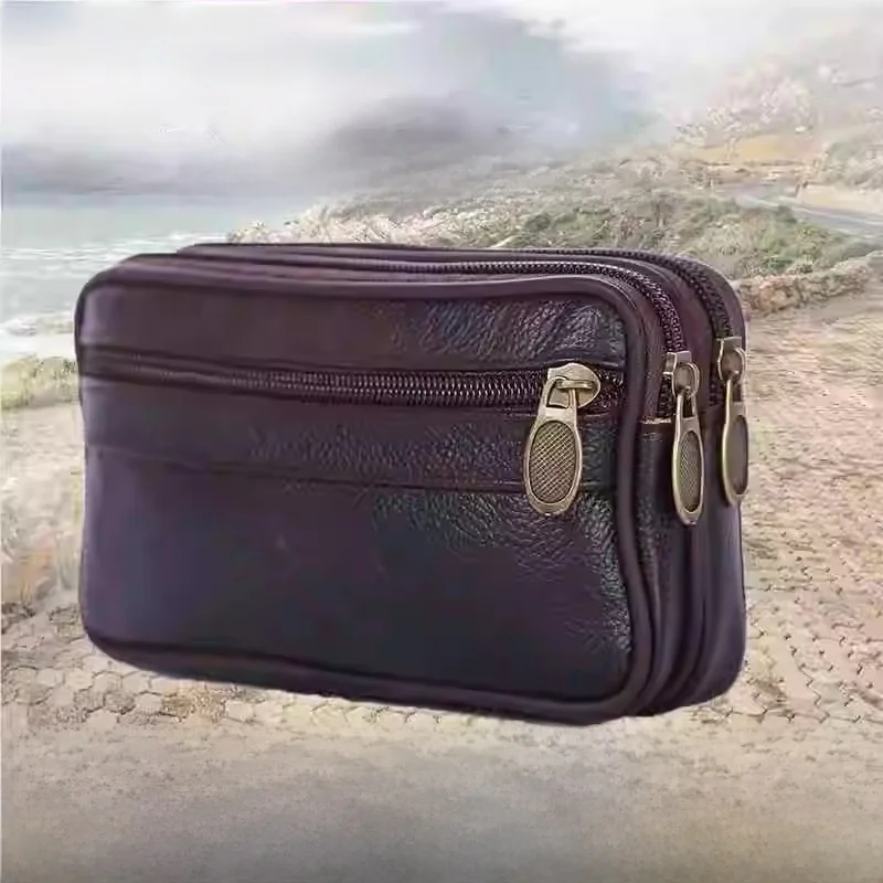 

Men's New Waterproof Leather Waist Bag Multifunctional Key Coin Purse for Stall Money Collection Casual Soft Handle Bag
