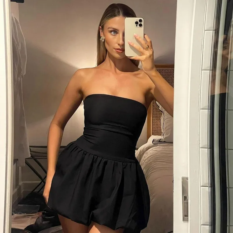 EOENKKY 여성을위한 흰색 Strapless 미니 드레스 2025 여름 패션 새로운 민소매 Bodycon 버드 드레스 여성 streetwear vestidos