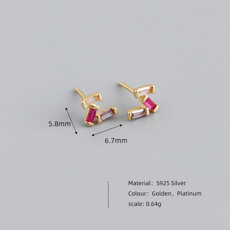 KAMIRA Real 100% 925 Sterling Silver Colorful Geometric Zircon for Women Earrings Multi-color Optional Girl Gift Fine Jewelry