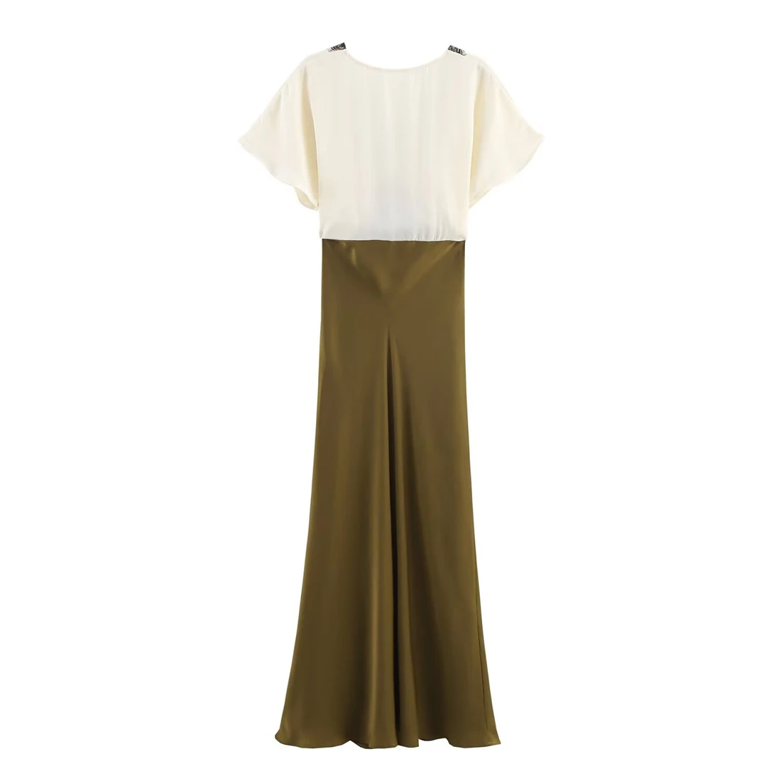 Nowa damska sukienka midi z koronką i motywem jemioły na rok 2025, z jedwabnej satyny o fakturze, o kroju A-line, idealna na przyjęcia świąteczne.