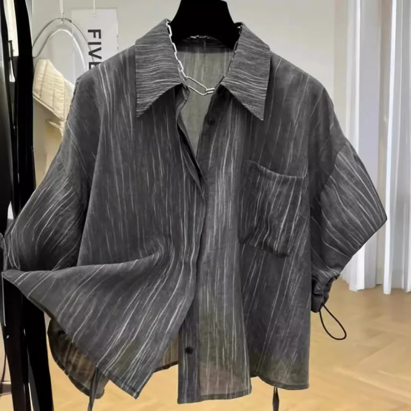 

Spring Summer Niche Striped Design Short Sleeve Shirt Plus Sizemm300Loose Fit Casual Retro Unique Top