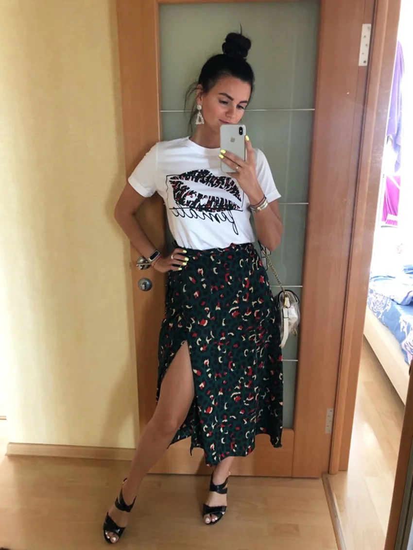 Damska spódnica midi w stylu retro z panterką, wiązana w talii, asymetryczna, z zwiewnego materiału, o kroju w kształcie litery A, stylowa spódnica codzienna.