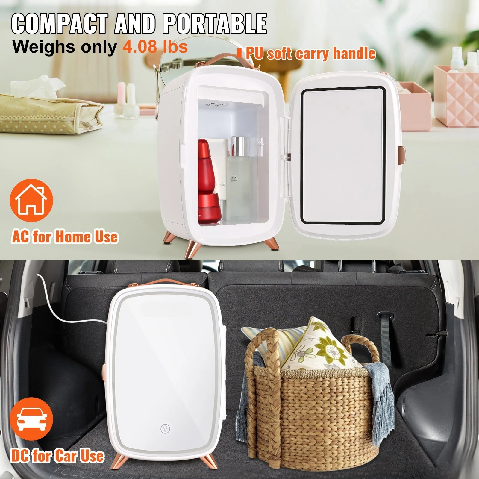 

Vevor Mini Fridge for Bedroom, 6L Luxury Skin Care Fridges with Mirror AC/DC Cosmetic Fridge for Office Dorm C