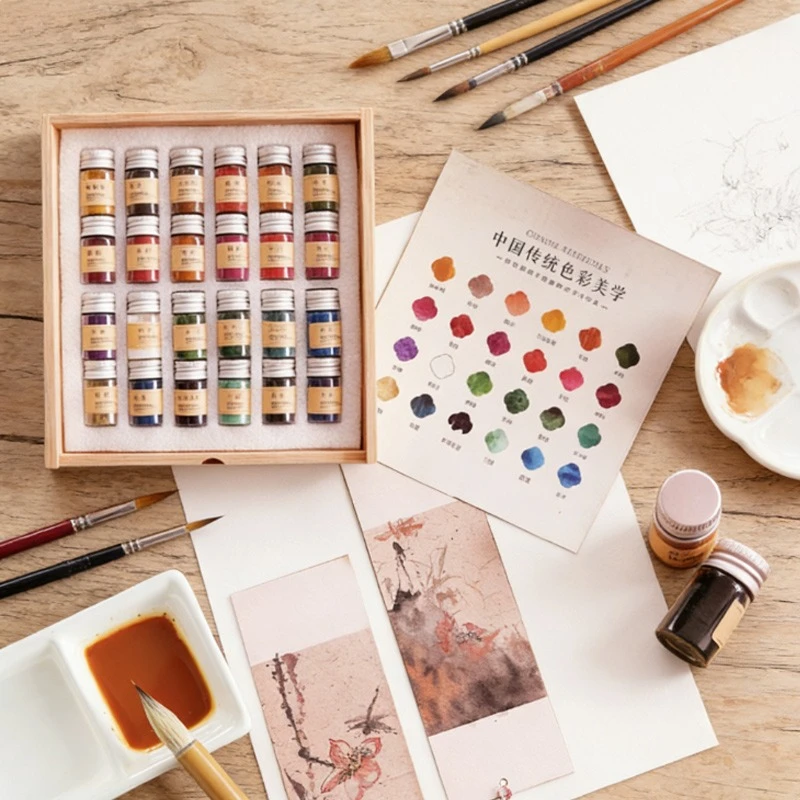 

24-color Chinese Painting Mineral Pigment Set Rich Colors High Saturation for Hand-painted Graffiti Murals Thangkas