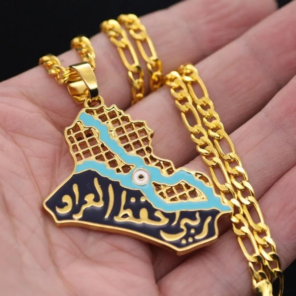 Arab Iraq Drip Map Alloy Men's Necklace Creative Personality Hip Hop Rock Pendants Jewelry Fashion Accessories