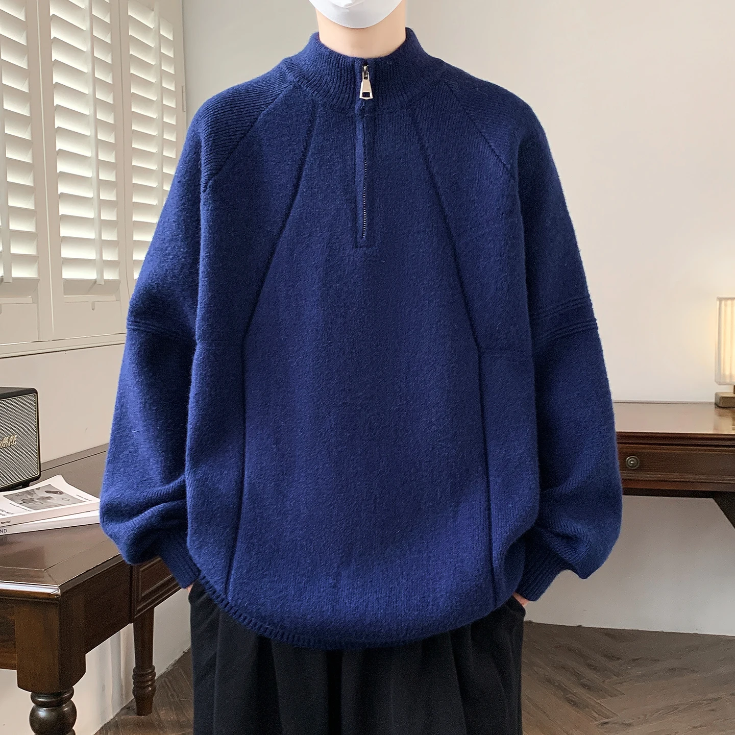 

Осень-зима, мужские свободные вязаные пуловеры, однотонный молодежный свитер для пар, модный повседневный вязаный свитер на полумолнии