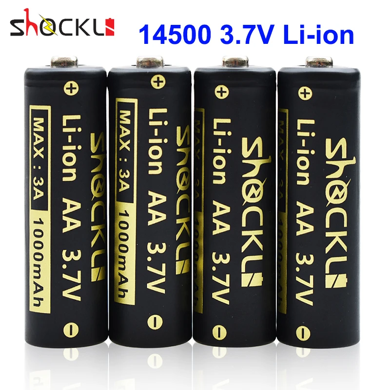 Shockli-pilas recargables de iones de litio, pilas AA de litio para linterna Led, faros, juguetes, 14500, 1000mAh, 3,7 V, 2-8 unidades