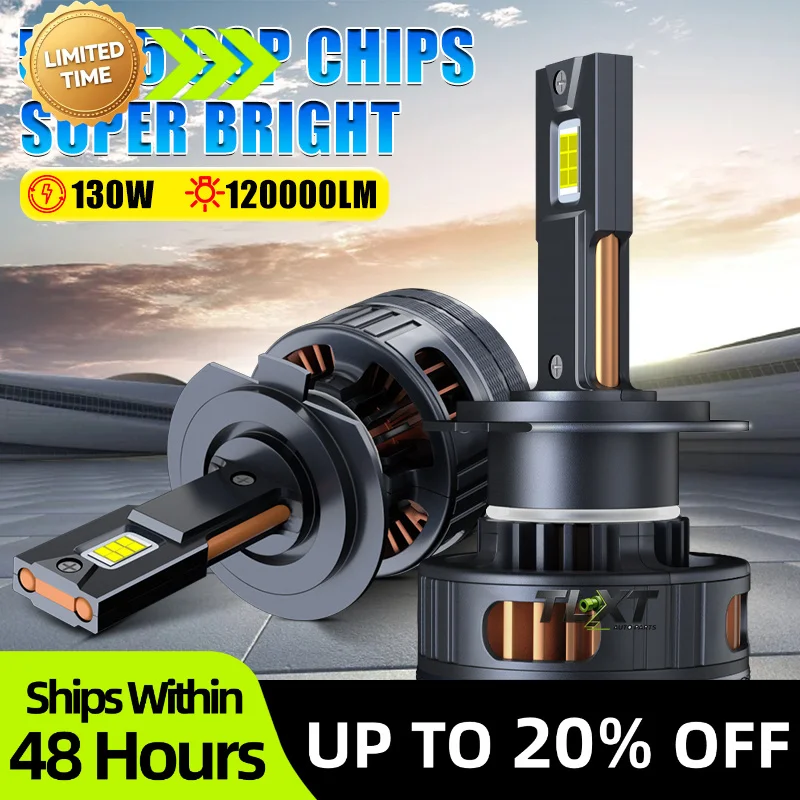 TLXT 2024 Newest H7 H11 Led Headlight Bulbs Canbus 130W 120000Lm Super Bright H1 H4 H8 H9 9005 HB3 9006 HB4 9012 Hir2 6000K Auto