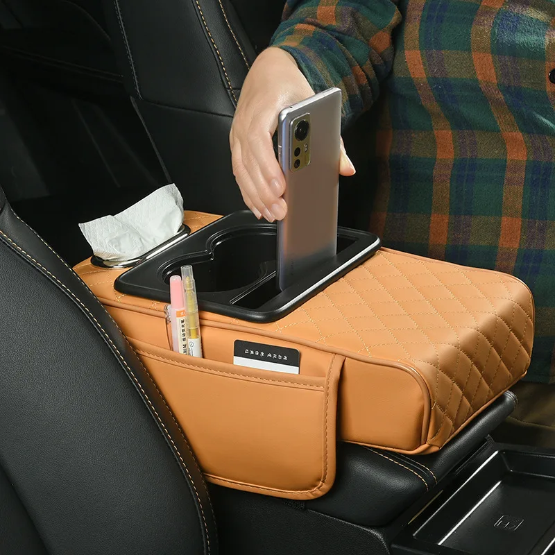 

Car Armrest Box Pad Tissue Boxes Pads PU Leather Arm Rest Protection Cushion Storage Pocket Car Center Console Organizer