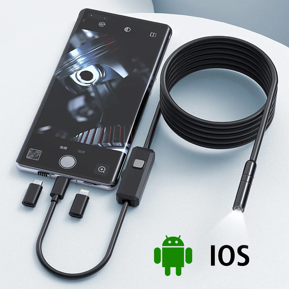 

Кабель 5 м, промышленный эндоскоп, 8 мм, 8 светодиодов, камера W400, Автомобильные диагностические инструменты, 2000K пикселей, инструменты для ремонта, адаптер Type-C Micro Lightning