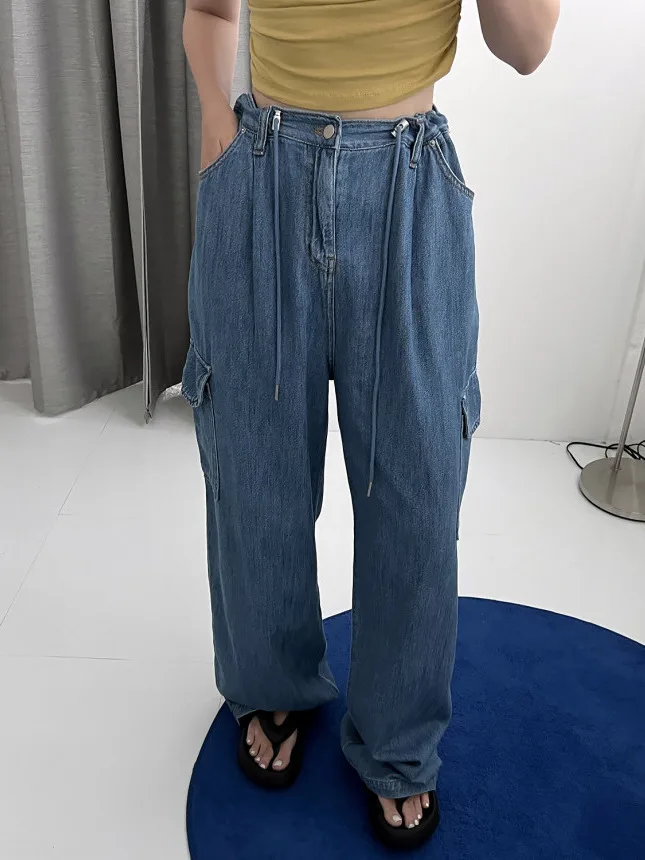 

Retro Sweet Cool Sle Women's Jeans High Waist Belted Wide Leg Casual Pants Long Trousers Summer New Faion Versatile