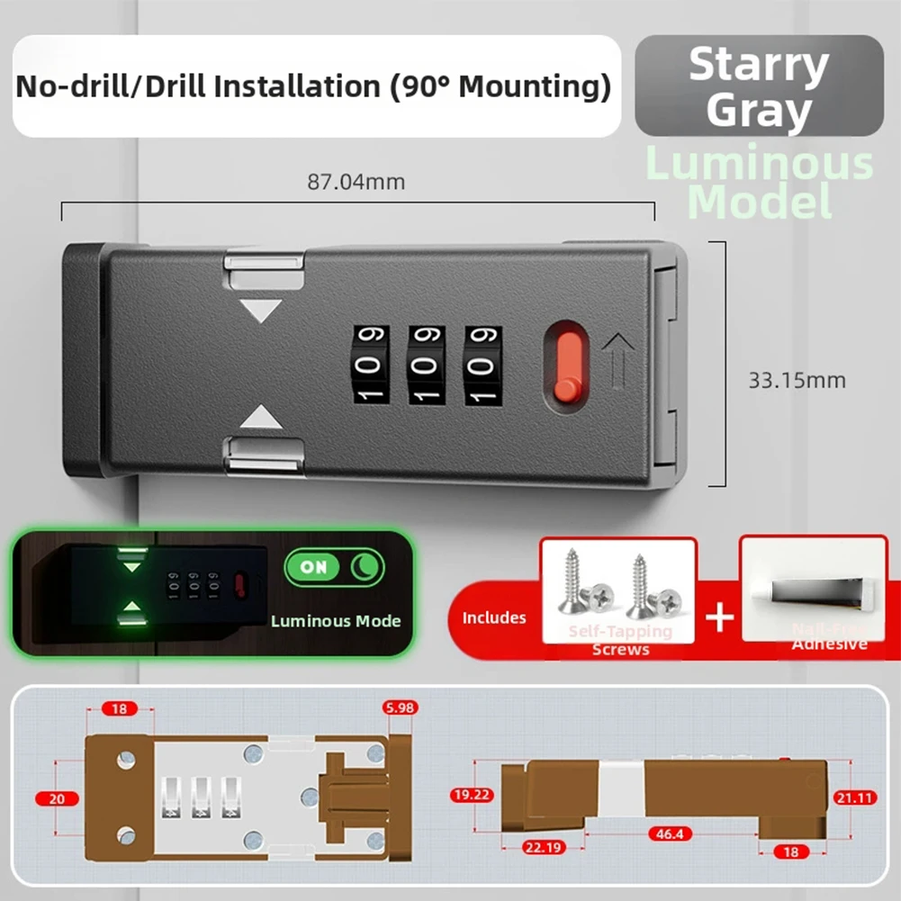 Keyless Cabinet Lock 3-Digit Password Combination Code Hasp Latch Lock For Drawer Cupboard Bifold Closet Door 90 Degree
