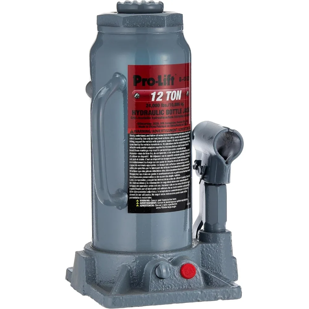 

12 Ton Hydraulic Bottle Jack - Grey, Easy to Use with Steel Saddle and Adjustable Screw