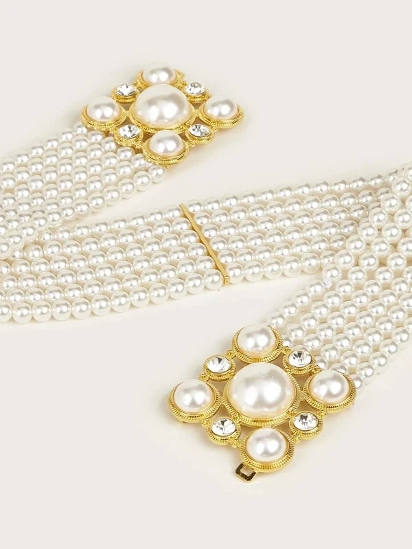 

Fashion sweet temperament string pearl belt elastic drill women