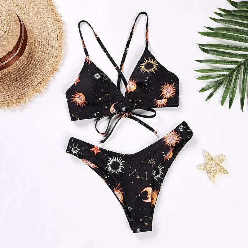 Sunflower Printed Bikini Set Sexy Swimwear Women 2024 Mujer Push Up Padded Biquini Bathers Bandage Bathing Suit Swimsuit Bikini