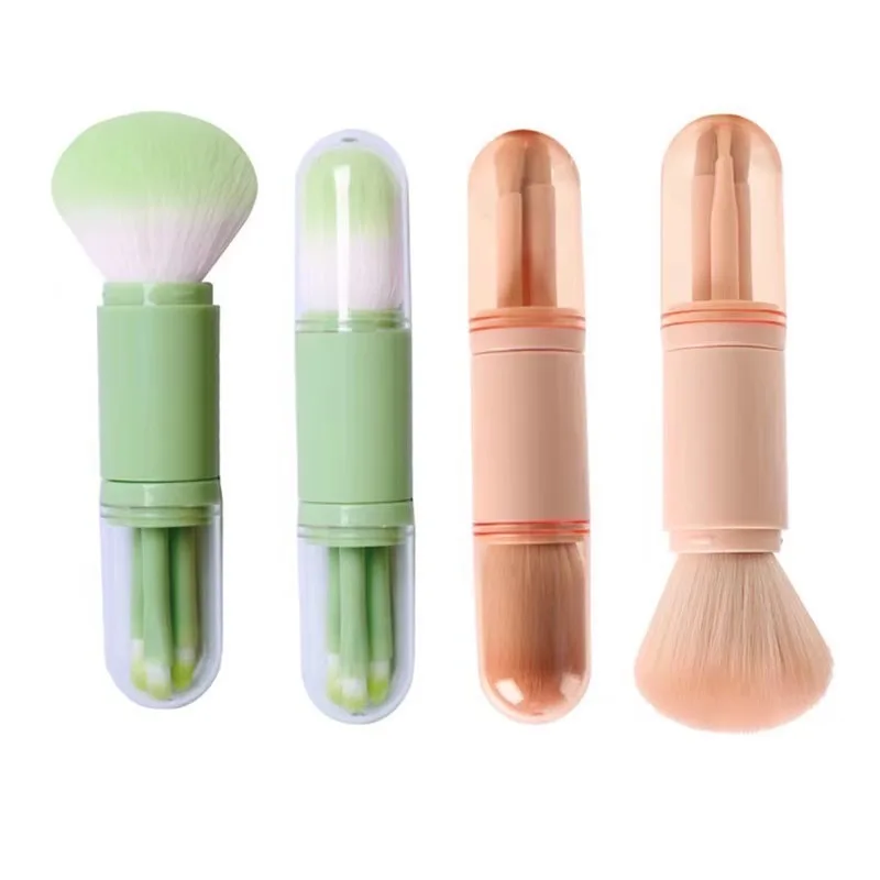 4pcs/set 4 In 1 Telescopic Makeup Brush Portable Travel Makeup Brushes Set Eyeshadow Loose Powder Mini Makeup Brush Beauty Tools