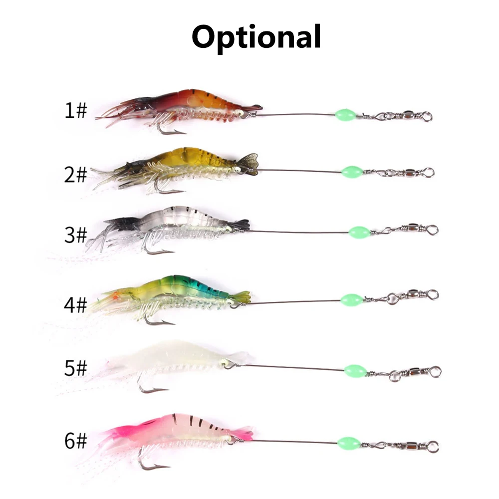 Shrimp Shaped Luminous Bead Fishing Lure Realistic Fishing Bait Shrimp Soft Fishing Lure Shrimp w Barbed Hook Vivid Colors 1pcs