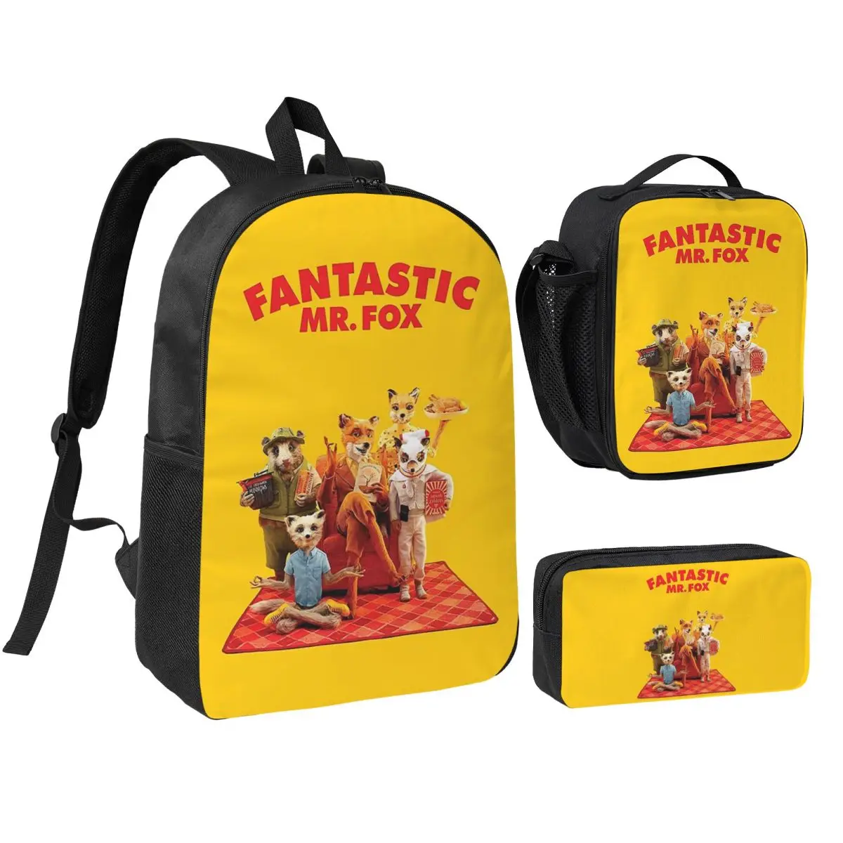 

Fantastic Mr Fox Movie Poster Backpack Student BookBag School Bag Shoulder Bags 3ps Insulated Lunch Bag Pencil Case