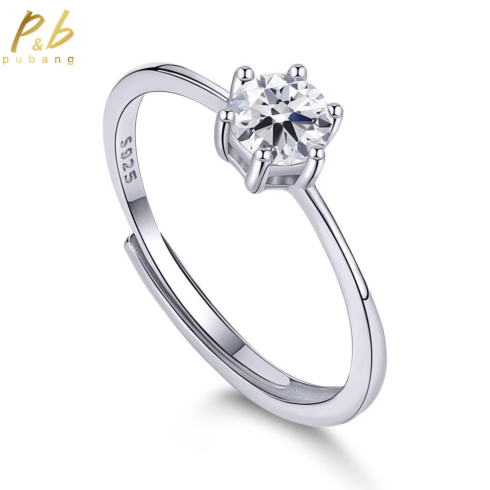 

PuBang for Women Gift Gem Created Moissanite Fine Jewelry Solid 925 Sterling Silver Sparkling Party Resizable Ring Free Shipping