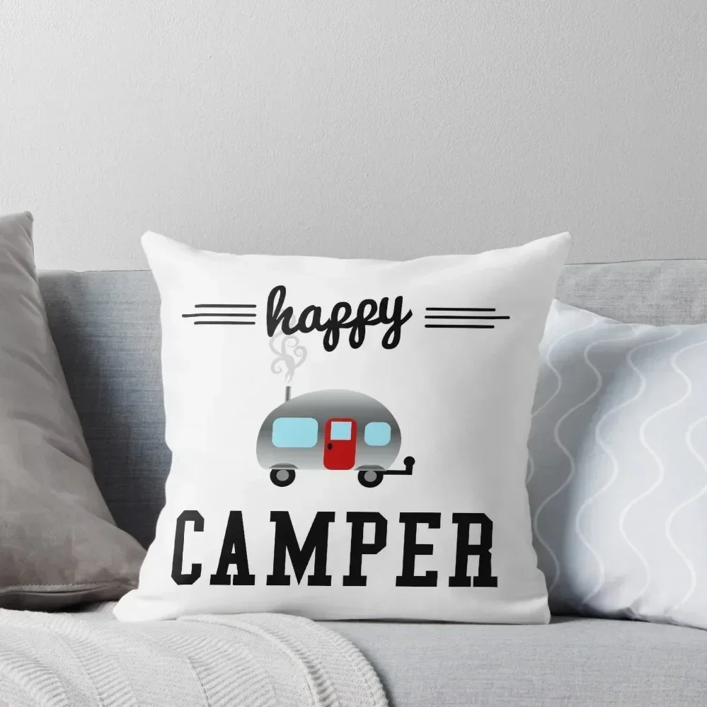 

Happy Camper Throw Pillow Pillows Aesthetic Cushions For Decorative Sofa Sofa Pillow Cover Sofa Cushion Cover pillow